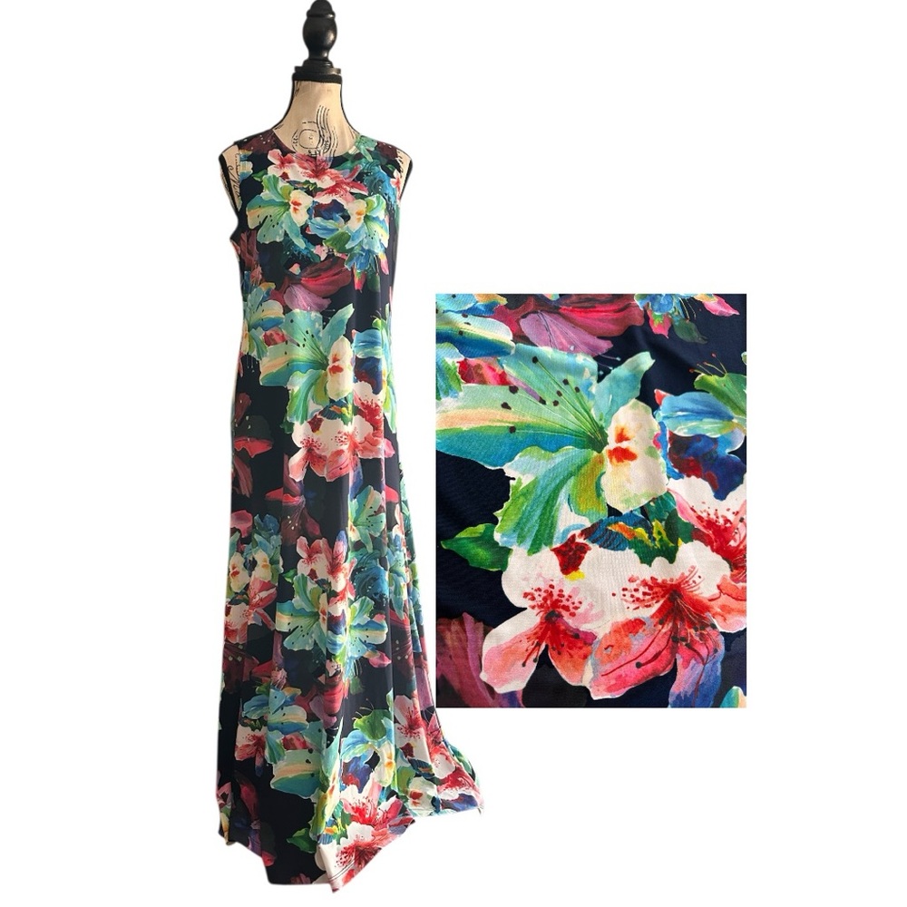 Attitudes by Renée Floral Maxi Dress Small Petite Watercolor Print Sleeveless